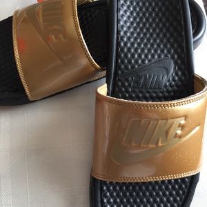 Gold/Black Nike Slides